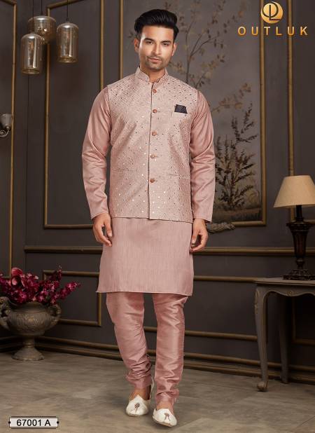Peach Colour Outluk 67 A New Exclusive Wear Kurta Pajama With Jacket Latest Collection 67001-A